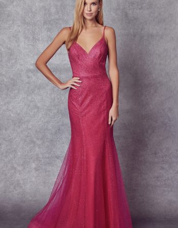 Glitter mess fitted prom dress in petunia sale priced.