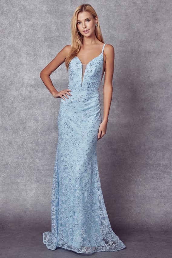 ice blue sequin mermaid evening prom gown