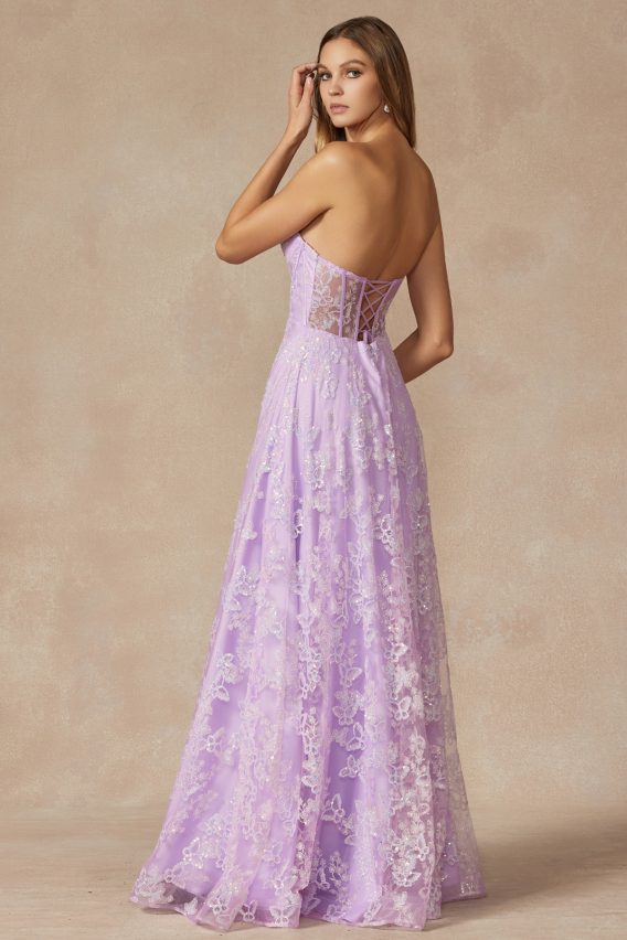 Lilac Prom Dress with a Side Slit and Corset bodice