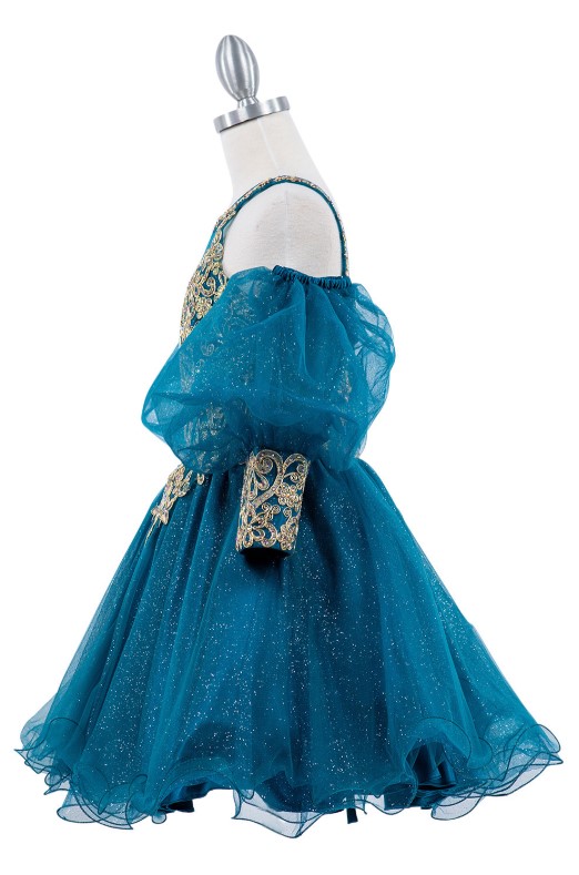 peacock blue puff sleeve dress