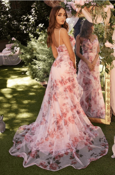 pink floral prom dress
